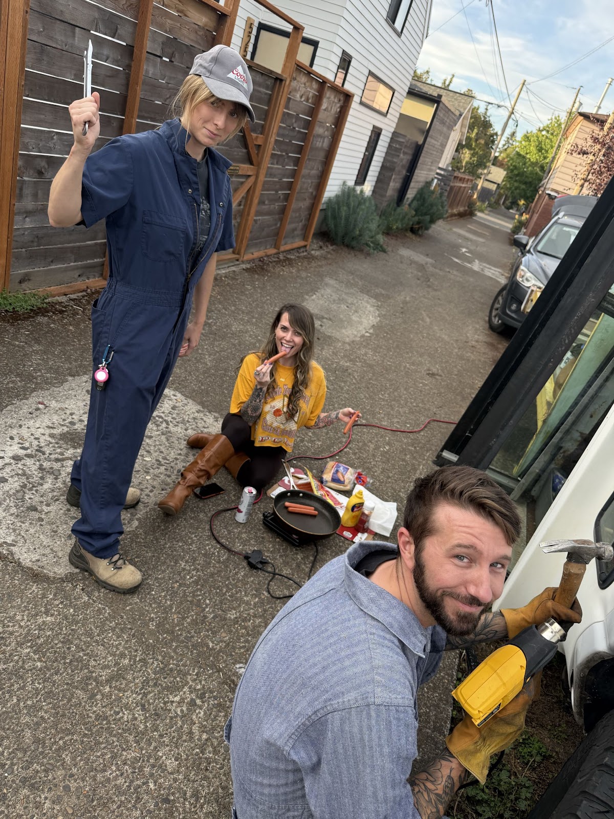 the driveway crew with Ashley and the hot plate